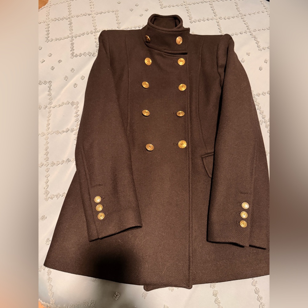 Zara Gold Button Wool Blend Double Breasted Coat Jacket S
